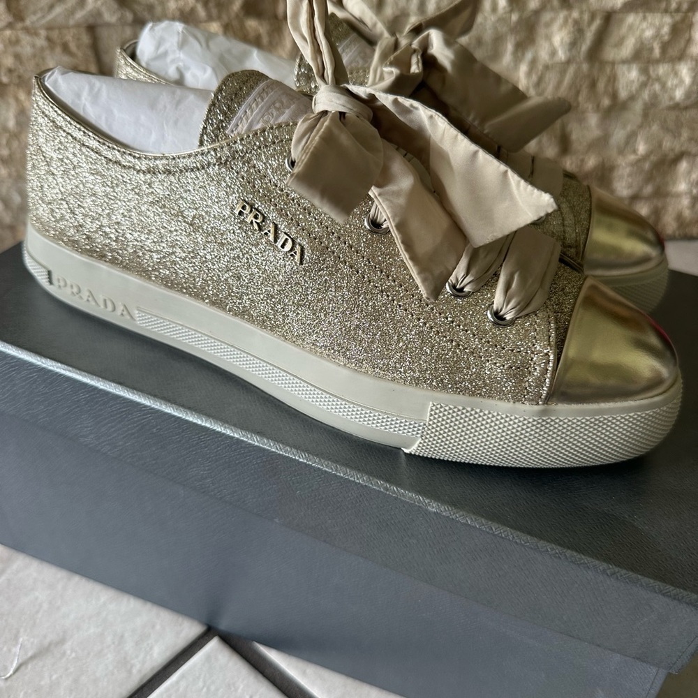 Prada Gold Glitter Sneakers